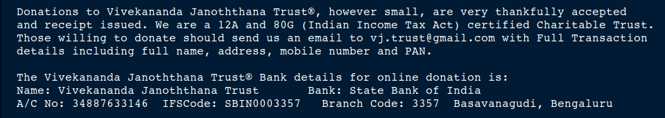 VJT Donation Bank Transfer Details
